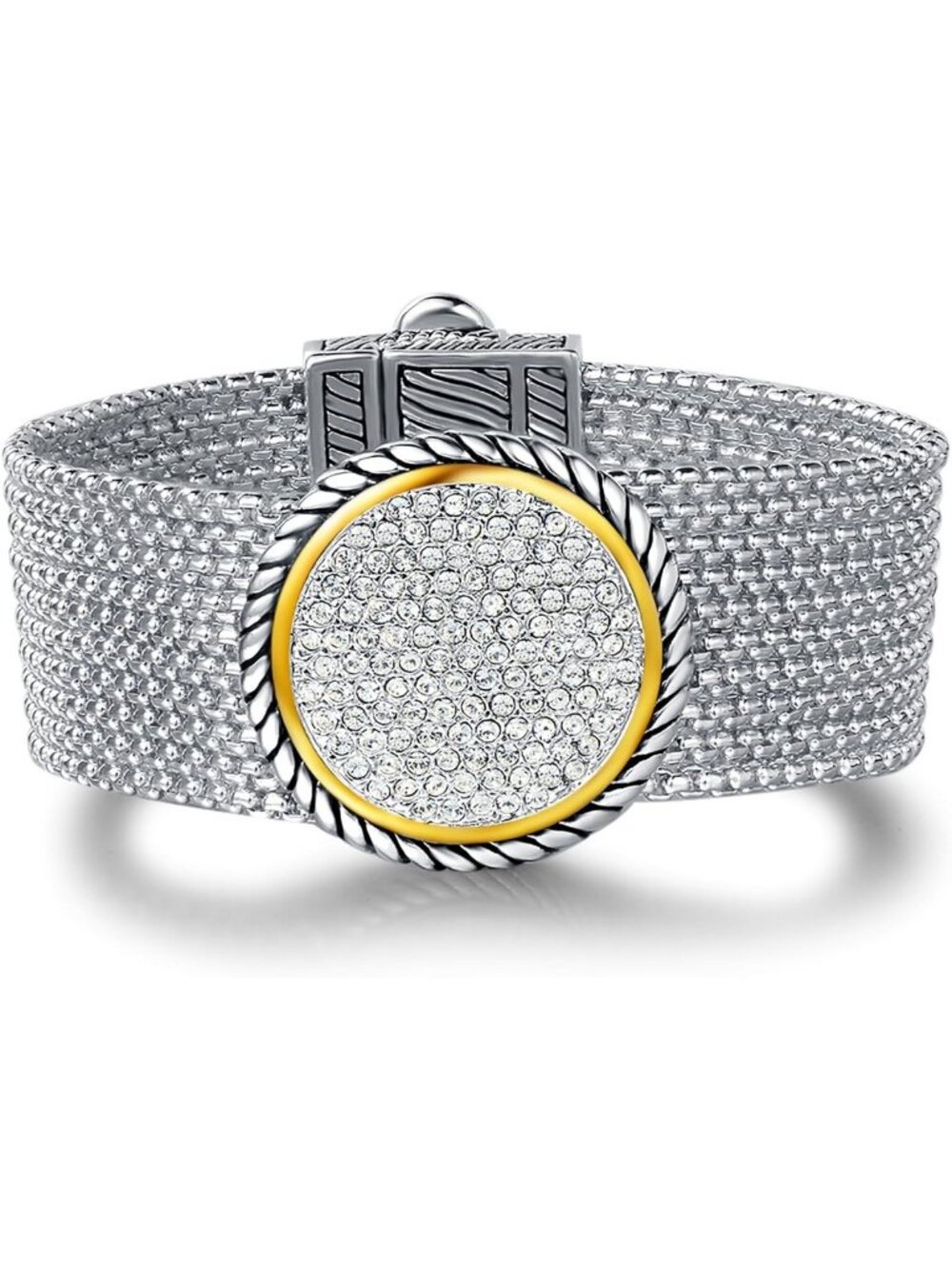Statement Two-Tone Twisted Cable Wire Circle Multi-Strand Bracelet with